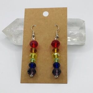 GRATEFUL Times Earrings Chakra Rainbow Faceted Glass Gem Beads Hippie Pride